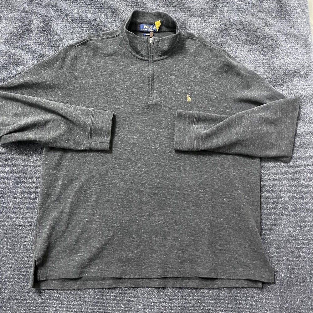 Polo Ralph Lauren Sweater Mens XL Gray Estate Rib Quarter Zip Pullover Mock Neck